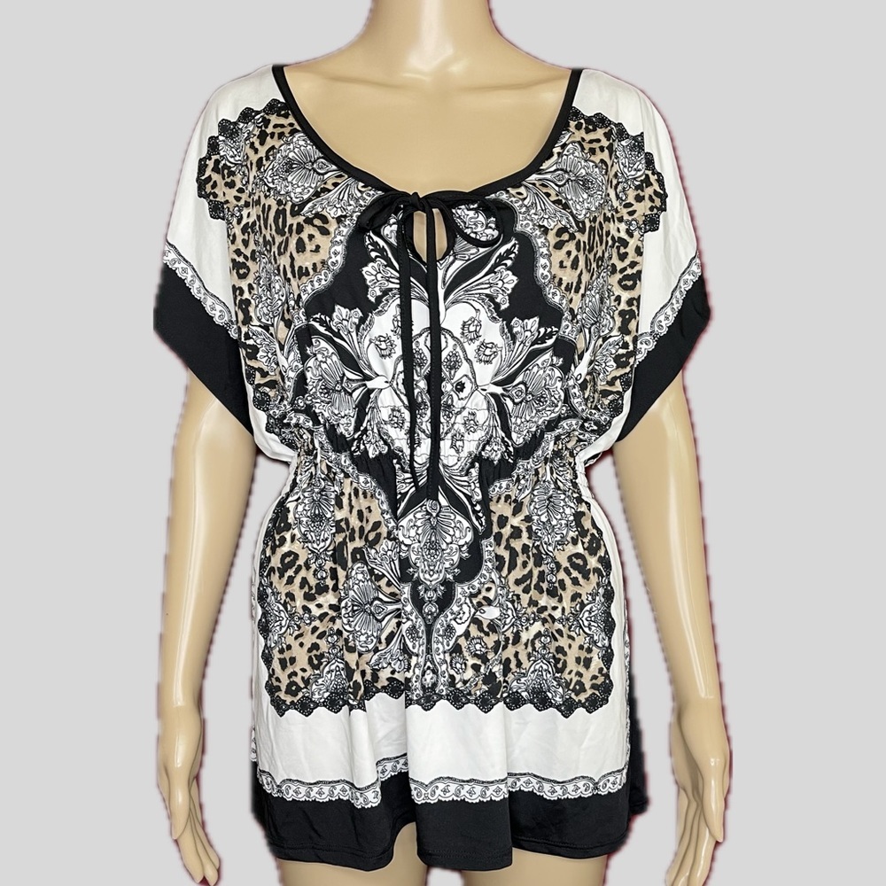 Claudia Richard Floral Cinched Handkerchief Blouse XL
